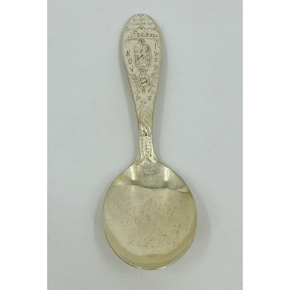 WM Rogers International Silver Birth of Record Baby Spoon Brian 1959 Silverplate